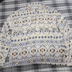 Women's Patterned Fleece Jacket - Cream and Blue